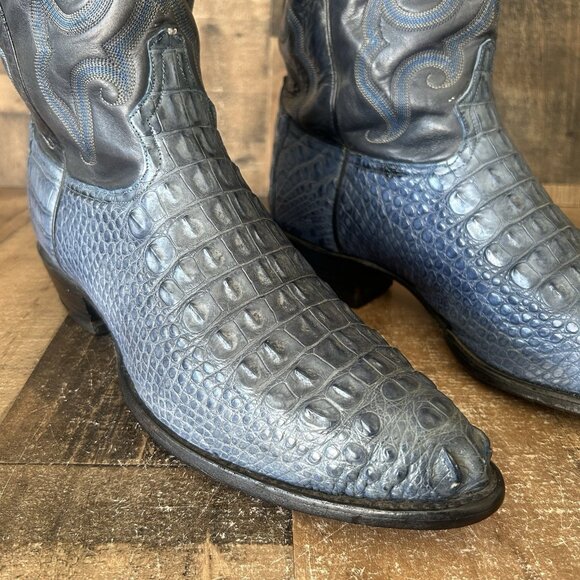 Tony Lama Vintage Blue Caiman Western Cowboy Boots Mens 13 D - Picture 11 of 12
